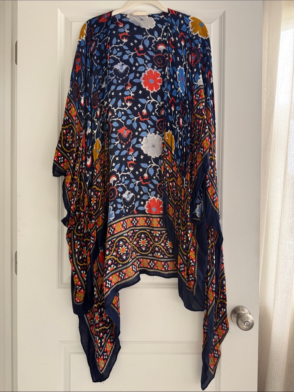 Free People Navy Floral Border Kimono